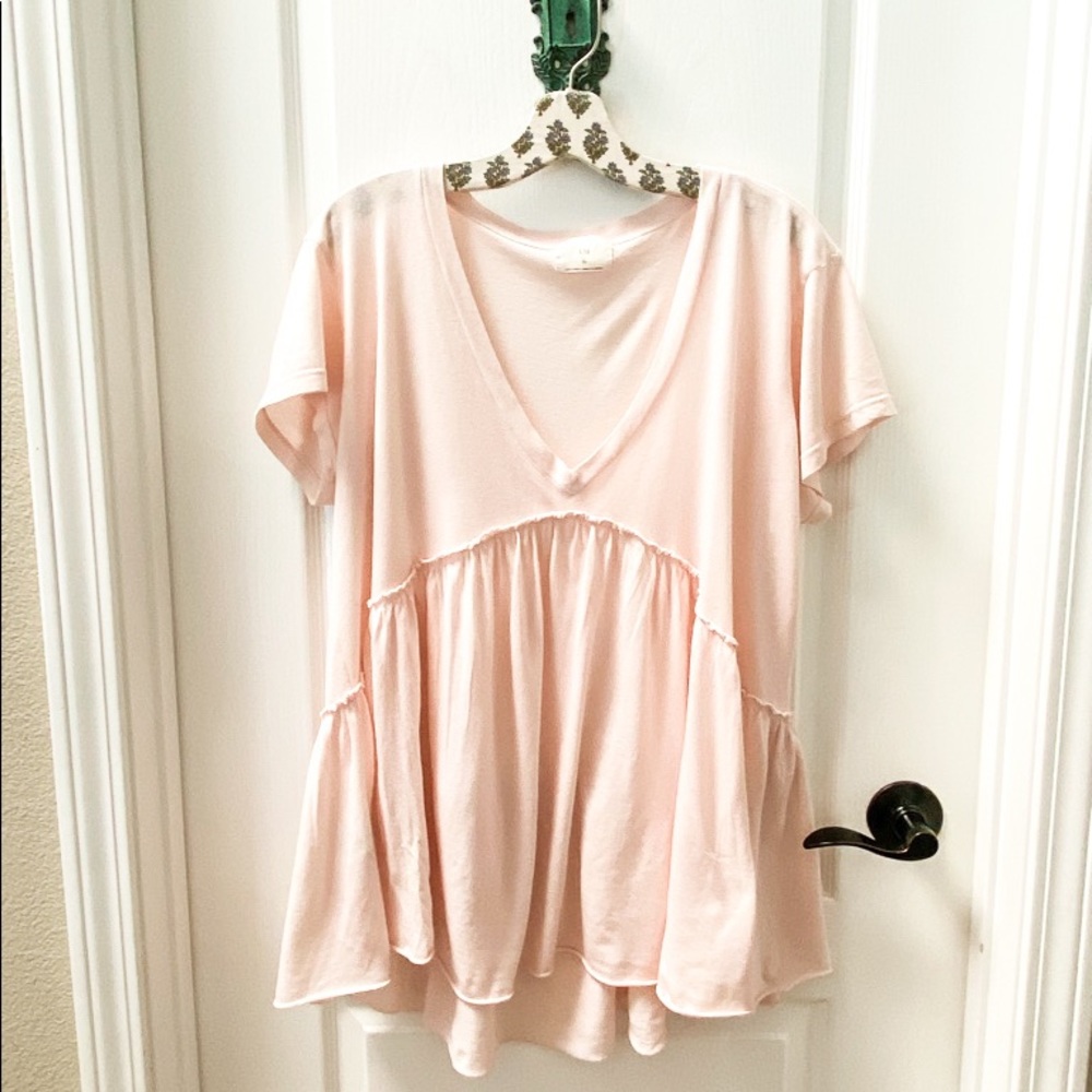 Anthropologie t. la Boho Chic Blush Ruffle Tee Size XS - Picture 2 of 7
